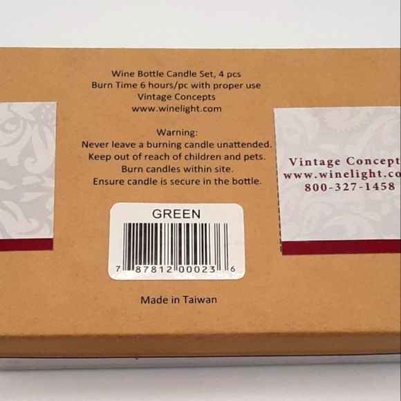 Wine bottle Candle set- 4 pcs- Green 6 HOUR BURN TIME-UNSCENTED - Picture 2 of 2